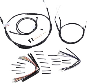 Extended Black Control Cable Kit For 96-05 Single Disk Dynas - 16" tall bars