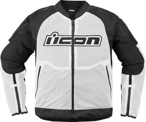 ICON Overlord3 Mesh Jacket Black/White Men's Medium - Mesh riding jacket with D3O protection