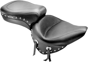 Concho Studded Naugahyde 2-Up Seat - Black - For 00-07 Harley Softail