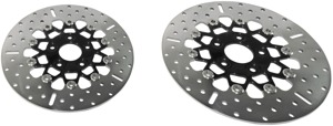 Black Chrome Contour Floating Brake Rotor - 5 Button Floating Brake Rotor - Black Chrome Center Front Set