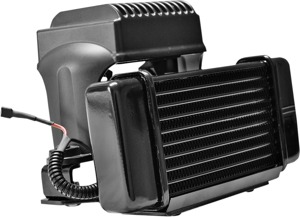 Horizontal Low Mount Oil Cooler Black w/Fan - For 84-08 Harley Touring