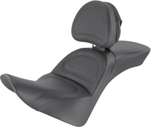 Explorer Smooth 2-Up Seat Black Gel w/Backrest - For 18-20 Harley Softail