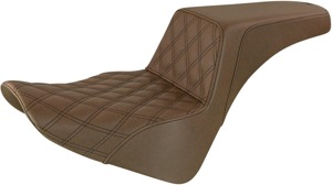 Step-Up Lattice Stitch 2-Up Seat Gel Brown - For 18-20 Harley Softail