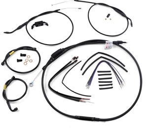 Extended Black Control Cable Kit For 12" T-Bar Handlebars - Fits 12-17 Dyna Street Bob & Super Glide