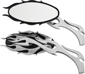 Flame Mirror Set W/flame Stem Black/chrome - for Harley Davidson