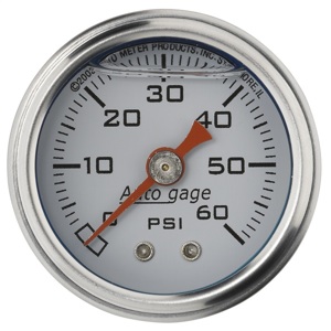 AutoGage 1.5in Liquid Filled Mechanical 0-60 PSI Pressure Gauge - White 1/8 NPT