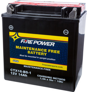 Maintenance Free Sealed Battery - Replaces YTX16-BS-1