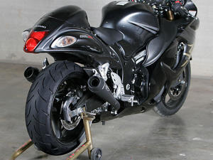 Black Retro Drag Dual Slip On Exhaust - For 08-20 Suzuki Hayabusa