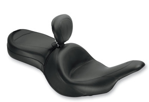 Touring Smooth Vinyl 2-Up Seat Black w/Backrest - For 11-20 Kawasaki Vulcan Vaquero