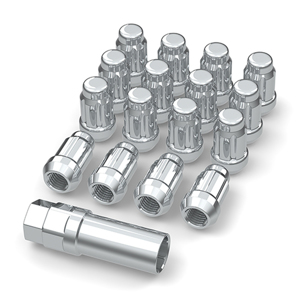 Bullite Lug Nut Set Chrome w/ Key 10x1.25 (16pcs) - Chrome lug nut set with key & valve stem