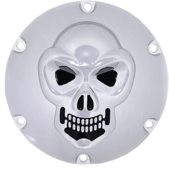 Drag Specialties Chrome 3-D Skull Derby Cover 6-Hole For Harley XL Models