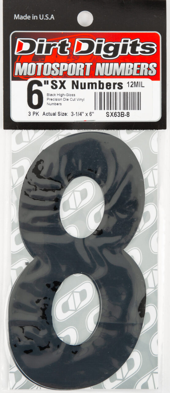 #8 6" Tall Black "SX" Stick-On Race Numbers - 3 Pack - Image 2
