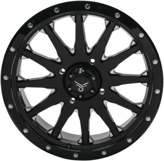 QuadBoss Wagon Wheel 14x7 5+2 Black/Milled 4/110 Pattern