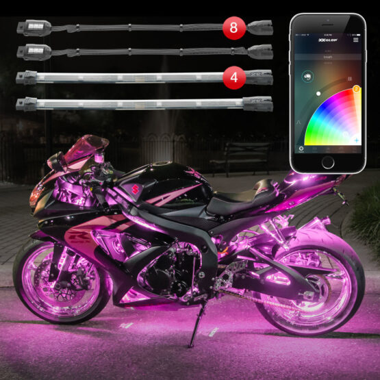 Strip Million Color Smartphone App ATV/Motorcycle LED Light Kit 8xPod + 4x10In - Image 2