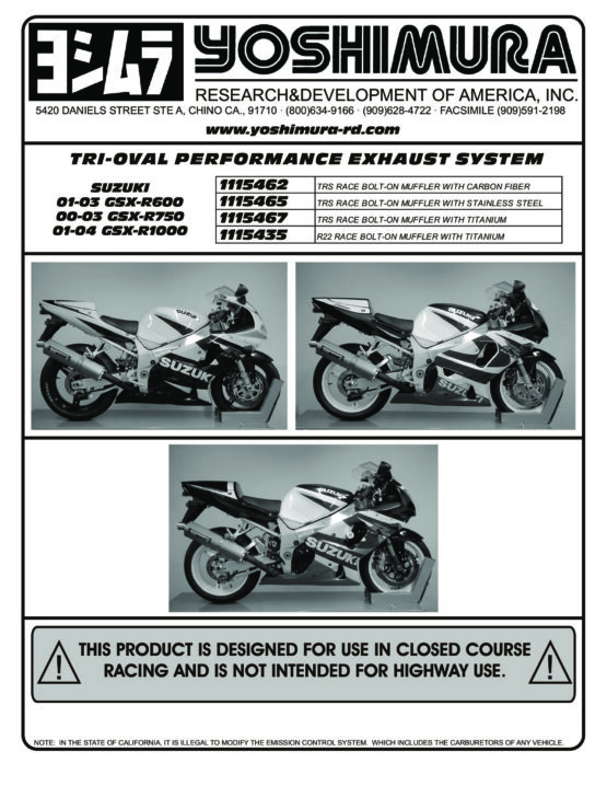 Yoshimura TRS Stainless Steel Bolt-On Exhaust Fits 01-04 GSXR600/750/1000 - Image 2
