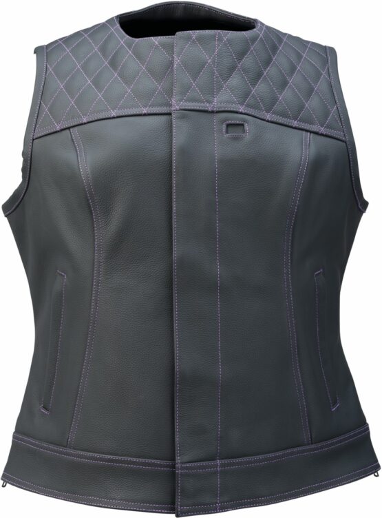 Z1R Women's Werk Leather Vest Black Purple Stitching XS