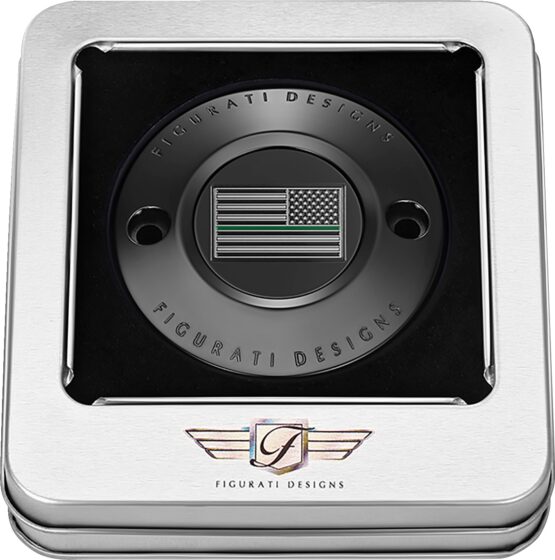 Figurati Designs Timing Cover 2-Hole Green Line Flag Black For Harley-Davidson - Image 3