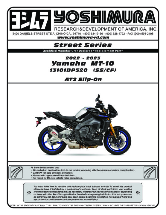 Yoshimura AT2 Stainless Slip-On Exhaust Silver Fits 22-24 Yamaha MT-10 - Image 3