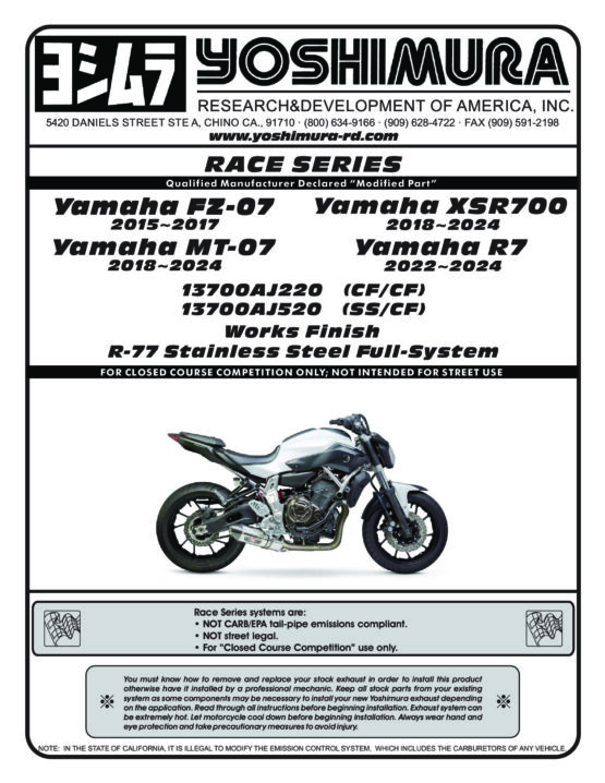 Yoshimura R77 Carbon Fiber Full Exhaust Black Fits Yamaha FZ-07 MT-07 XSR700 R7 - Image 2