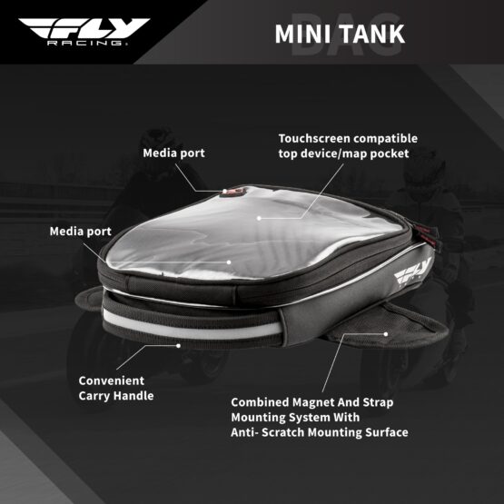 Fly Racing Mini Tank Bag 2.5L Black Motorcycle Luggage - Image 2