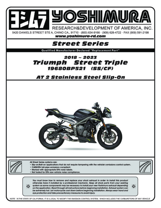 Yoshimura AT2 Slip-On Exhaust Stainless Fits 18-20 Triumph Street Triple - Image 2