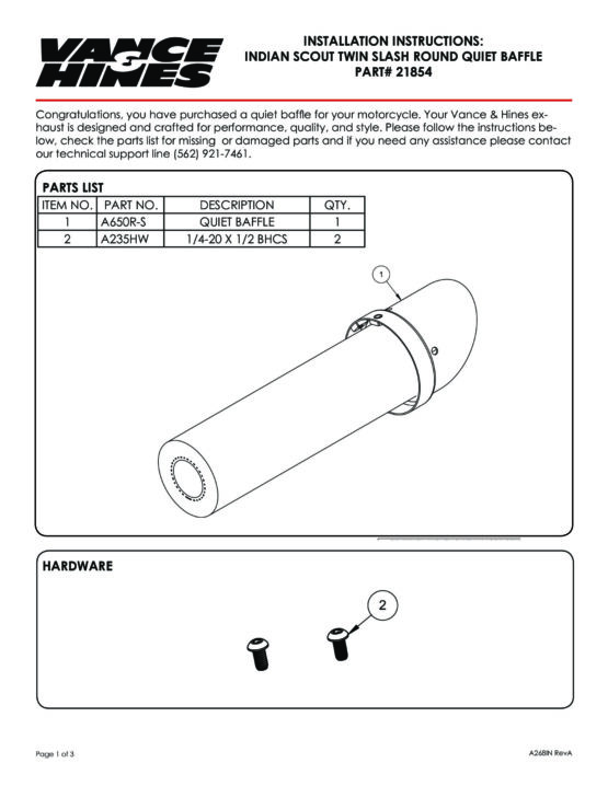 Quiet Baffle For Twin Slash Slip On Mufflers on Indian Scout (#18621) - Image 2