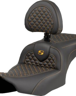 Saddlemen Roadsofa Seat Dragon Gold Stitch w/ Backrest Harley FLTR FLHX 23-24