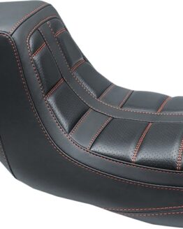 Mustang Squareback One-Piece Seat Black/Red For Harley Touring 08-21