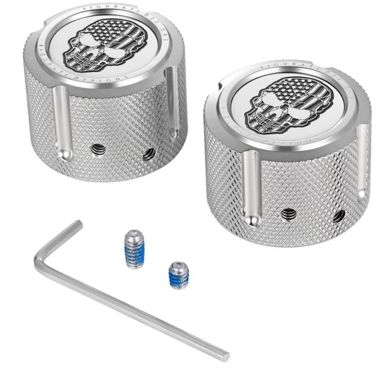 Figurati Designs Front Axle Nut Cover Silver American Flag Skull For Harley
