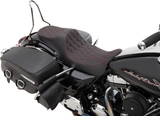 Drag Specialties Predator III 2-Up Seat Black Red Stitching Harley Touring