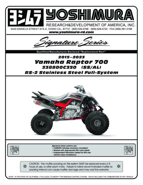 Yoshimura RS2 Full Exhaust Aluminum/Stainless Fits 15-24 Yamaha Raptor 700 - Image 2