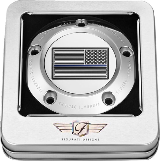 Figurati Designs 5-Hole Blue Line Flag Timing Cover Stainless Harley - Image 3