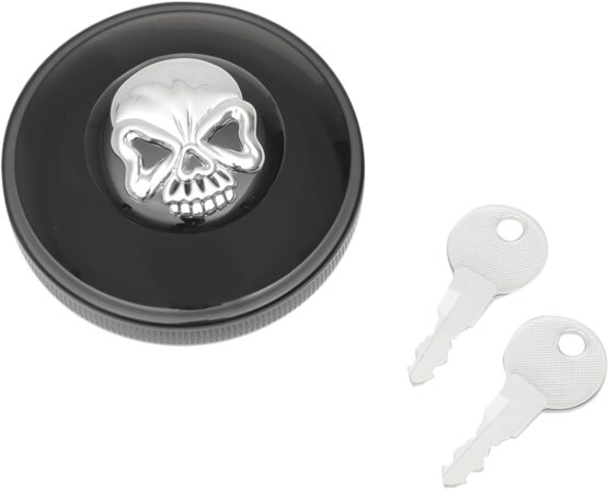 Drag Specialties Screw-In Locking Skull Gas Cap Black Chrome Vented