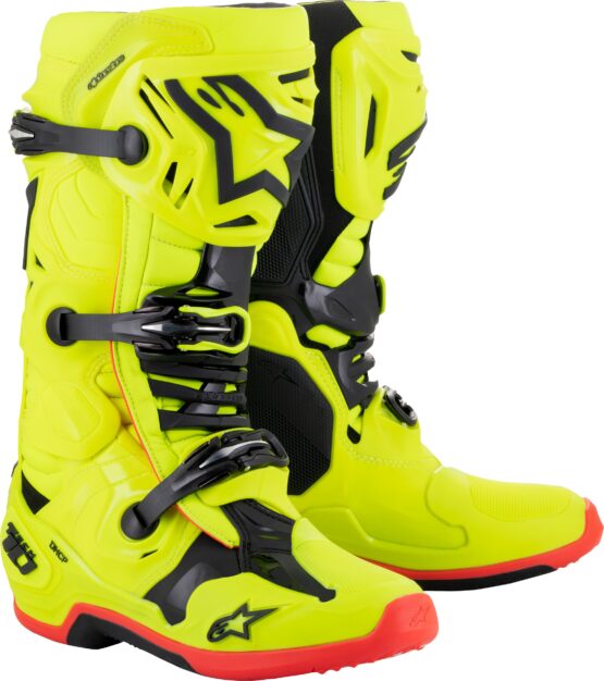 Alpinestars Tech 10 Boots Fluorescent Yellow Black Red Size 10