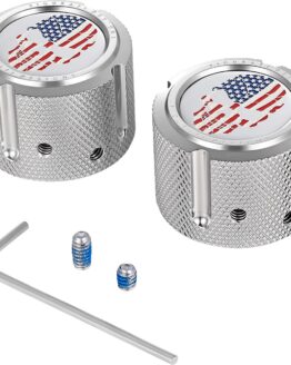 Figurati Designs Front Axle Nut Cover Red White Blue Flag Skull Silver