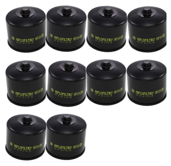 HifloFiltro Racing Oil Filter HF124RC - Replaces 16097-0009 For Kawasaki H2/H2R - 10 Pack