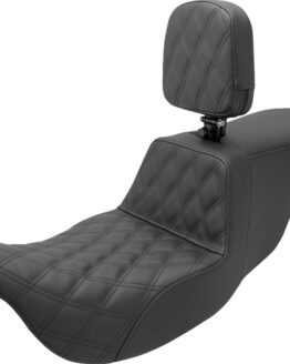Saddlemen Tour Step-Up Seat with Backrest Black Lattice Stitch For FL 2008-2024