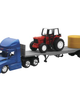 Freightliner Cascadia Flatbed with Tractor & Hay Bale 1:43 by New Ray Toys