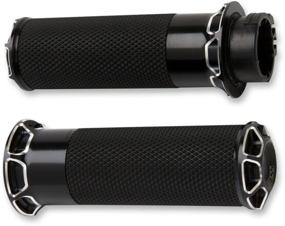 Arlen Ness Cable Style Fusion Series Grips Black Bevelled