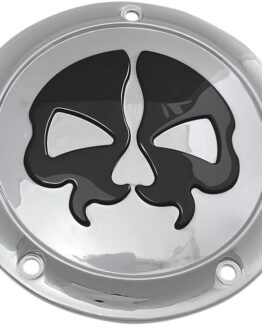 Drag Specialties Split Skull Derby Cover Black/Chrome 5-Hole For Harley-Davidson