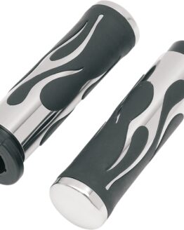 Drag Specialties Flamed Grips Chrome Black for Harley-Davidson 1in Bars