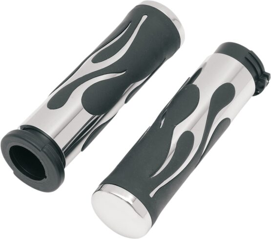 Drag Specialties Flamed Grips Chrome Black for Harley-Davidson 1in Bars