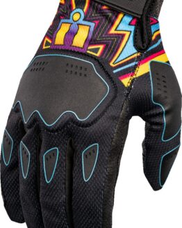 ICON Hooligan Lucky Lid Gloves Black/Blue/Yellow Men's Size S