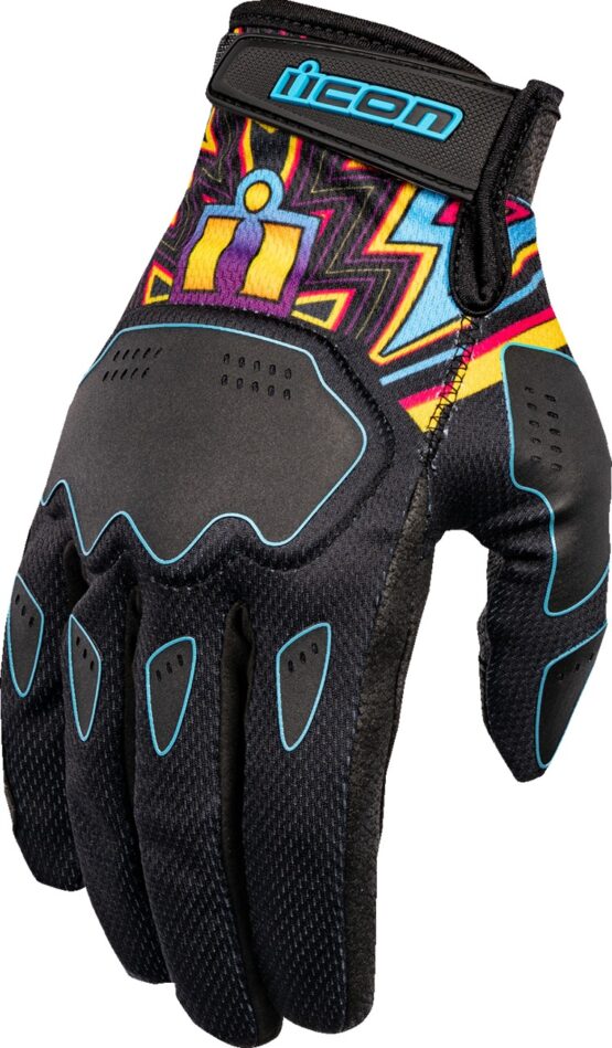 ICON Hooligan Lucky Lid Gloves 3XL Blue Yellow Black Men's Short Cuff