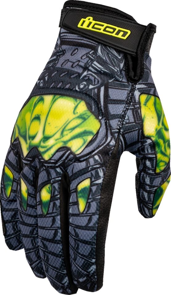 ICON Hooligan Outbreak Gloves Gray/Green Men's Medium
