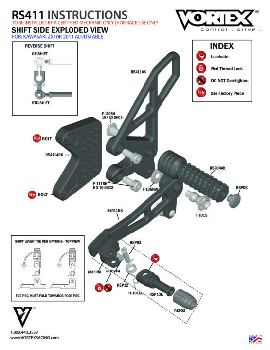 V2 Adjustable Rearset - Black - Image 4