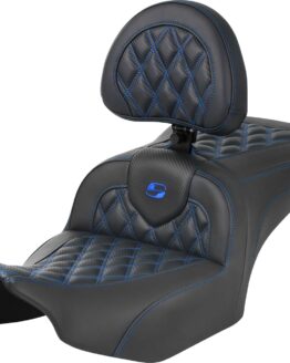 Saddlemen RoadSofa Seat w/ Backrest Lattice Stitch Blue For Harley FLTR FLHX 23-24