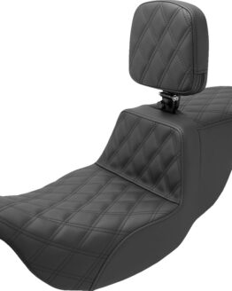 Saddlemen Tour Step-Up Seat Full Lattice Stitch with Backrest Black For Harley FL 08-24