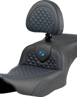 Saddlemen Roadsofa 2-Up Seat Dragon Scale Blue Stitch w/Backrest For FLTR/FLHX 23-24