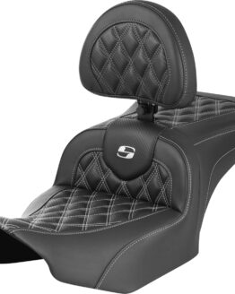 Saddlemen RoadSofa Seat w/ Backrest Carbon Lattice White Stitch For FLTR FLHX 23-24
